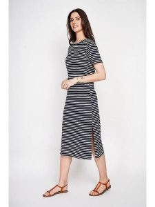 ASSUILI Sukienka w kolorze granatowym rozmiar: 36. Niebieskie sukienki Assuili, na co dzień, bez wzorów, bez kołnierzyka, bez ramiączek, midi, proste. Za 121,99 zł.