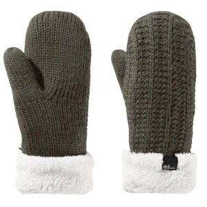 Rękawiczki turystyczne zimowe damskie Jack Wolfskin Highloft Knit Mitten. Zielone rękawiczki Jack Wolfskin, na zimę, bez wzorów, z poliesteru. Za 108,64 zł.