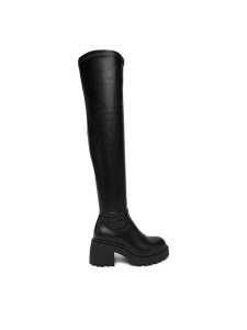 DeeZee Kozaki CEO-WS6575-02 Czarny. Czarne kozaki DeeZee, bez wzorów, z materiału, bez obcasa, na słupku, bez zapięcia. Za 249,99 zł.