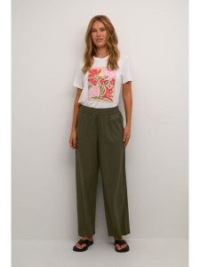 Kaffe Spodnie w kolorze khaki rozmiar: 46. Brązowe spodnie z wysokim stanem Kaffe, bez wzorów, z materiału, z podwyższonym stanem. Za 104,99 zł.