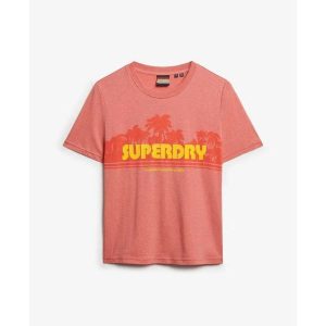 T-shirt casual w paski dla kobiet Superdry. Brązowe t-shirty Superdry, bez wzorów, bez kołnierzyka, bez ramiączek. W wyprzedaży za 134,25 zł.
