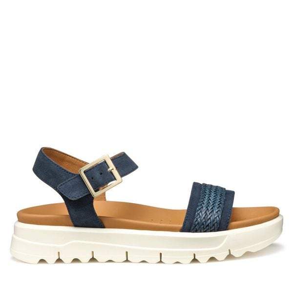 Sandały Geox. Niebieskie sandały Geox, bez wzorów, bez obcasa, na płaskiej podeszwie, bez zapięcia. Za 319,99 zł.