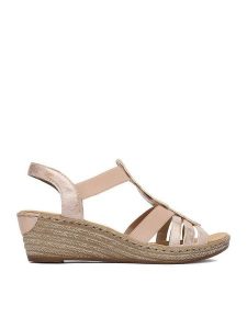 Rieker Sandały CEO-62436-31 Różowy. Czerwone sandały Rieker, bez wzorów, ze skóry, bez obcasa, na koturnie, bez zapięcia. Za 319,99 zł.