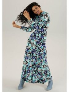 Aniston Sukienka w kolorze niebiesko-czarno-turkusowym rozmiar: 40. Czarne sukienki Aniston, bez wzorów, z wiskozy, bez kołnierzyka, bez ramiączek, maxi. Za 95,99 zł.