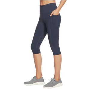 Rajstopy damskie Skechers GO WALK High Waisted Capri. Niebieskie rajstopy i pończochy Skechers, bez wzorów, z materiału. Za 390,00 zł.