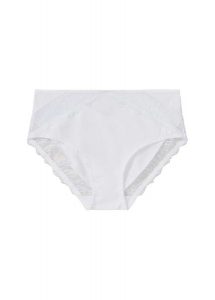 Figi maxi z delikatną koronką. Niebieskie figi bonprix, bez wzorów, z koronki. Za 39,99 zł.