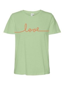 Vero Moda Koszulka "Kami" w kolorze jasnozielonym rozmiar: S. Zielone bluzki Vero Moda, s, bez wzorów, z bawełny, bez kołnierzyka, bez ramiączek. Za 48,28 zł.