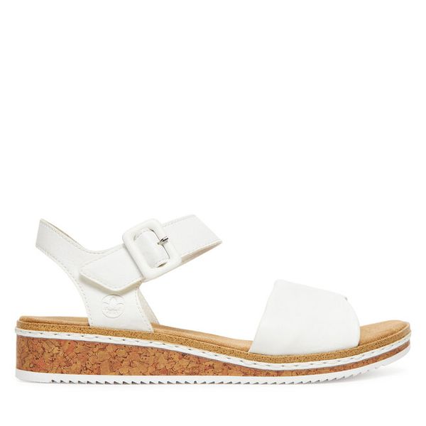 Sandały Rieker. Białe sandały Rieker, bez wzorów, bez obcasa, na koturnie, bez zapięcia. Za 289,99 zł.