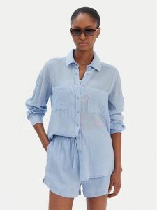 Seafolly Koszula Breeze 55428-TO Błękitny Regular Fit. Niebieskie koszule Seafolly, m, bez wzorów, z bawełny, bez kołnierzyka, bez ramiączek. Za 389,99 zł.