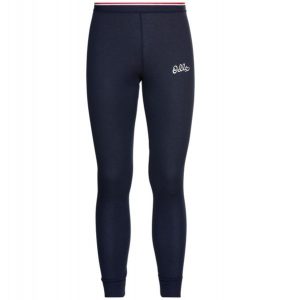 Legginsy do biegania damskie Odlo Base Layers. Niebieskie legginsy ODLO, bez wzorów, z materiału, długie. Za 104,49 zł.