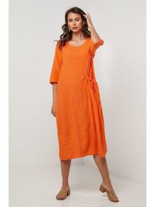 Lin Passion Lniana sukienka w kolorze pomarańczowym rozmiar: 34/36. Pomarańczowe sukienki Lin Passion, na co dzień, z aplikacjami, ze lnu, klasyczne, bez kołnierzyka, bez ramiączek, midi, proste. Za 173,99 zł.