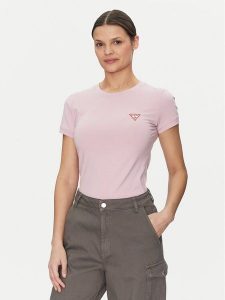Guess T-Shirt W2YI44 J1314 Różowy Slim Fit. Czerwone t-shirty Guess, xxl, z aplikacjami, z bawełny, bez kołnierzyka, bez ramiączek. Za 109,99 zł.