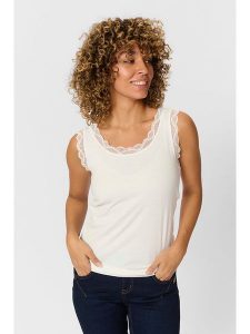 Cream Top w kolorze białym rozmiar: L. Białe topy Cream, l, bez wzorów, z koronki, bez kołnierzyka, bez ramiączek. Za 57,20 zł.