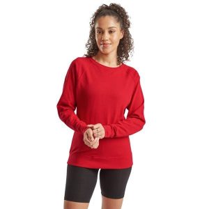 Lekka Bluza Raglanowa Dla Kobiet. Czerwone bluzy FRUIT OF THE LOOM, s, bez wzorów, bez kaptura. Za 72,99 zł.