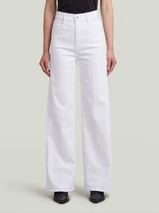 G-Star Dżinsy - Flared fit - w kolorze białym rozmiar: W29/L30. Białe jeansy G-Star, z aplikacjami, ze skóry, z podwyższonym stanem. Za 251,53 zł.