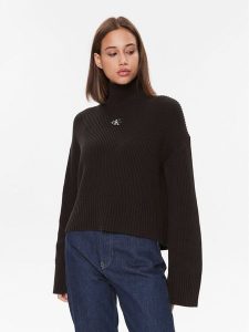 Calvin Klein Jeans Golf Label Chunky J20J222250 Czarny Relaxed Fit. Czarne golfy Calvin Klein Jeans, bez wzorów, z bawełny. Za 459,99 zł.