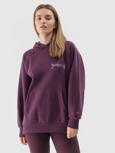 4F Bluza dresowa nierozpinana z kapturem damska - fioletowa M. Fioletowe bluzy 4f, m, bez wzorów, z bawełny, z kapturem. Za 79,99 zł.