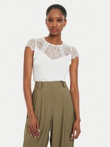 Morgan Bluzka 232-DGIULIA Biały Slim Fit. Białe bluzki Morgan, m, bez wzorów, z wiskozy, bez kołnierzyka, bez ramiączek. Za 99,99 zł.