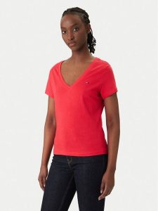 Tommy Jeans T-Shirt DW0DW20458 Czerwony Slim Fit. Czerwone t-shirty Tommy Jeans, xl, bez wzorów, z bawełny, bez kołnierzyka, bez ramiączek. Za 129,99 zł.