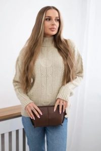 Sweter z półgolfem beżowy. Brązowe długie swetry KESI, bez wzorów, z wełny. Za 150,97 zł.