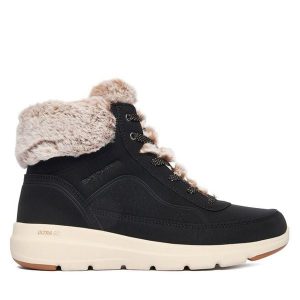 Trzewiki Skechers. Czarne botki Skechers, bez wzorów, bez obcasa, na płaskiej podeszwie, bez zapięcia. Za 379,99 zł.