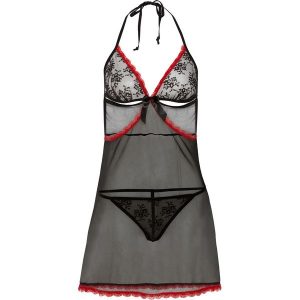 Koszulka babydoll+stringi (2 części) bonprix czarno-czerwony. Komplety bielizny marki bonprix. Za 44,99 zł.