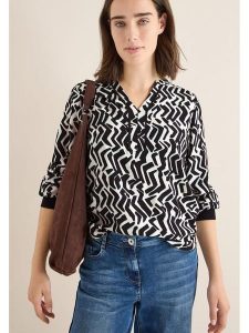 Cecil Bluzka w kolorze czarno-białym rozmiar: L. Białe bluzki Cecil, l, bez wzorów, z wiskozy, bez kołnierzyka, bez ramiączek. Za 178,79 zł.