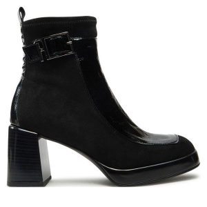 Botki Hispanitas. Czarne botki Hispanitas, bez wzorów, bez obcasa, na słupku, bez zapięcia. Za 599,99 zł.