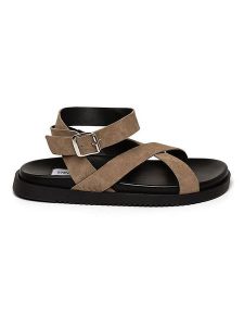 Steve Madden Skórzane sandały w kolorze szarobrązowym rozmiar: 39. Brązowe sandały Steve Madden, bez wzorów, ze skóry, z otwartym noskiem, bez obcasa, bez zapięcia. Za 231,68 zł.