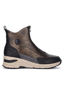 Rieker Botki N9381-60 Brązowy. Brązowe botki Rieker, bez wzorów, ze skóry, bez obcasa, na koturnie, bez zapięcia. Za 379,99 zł.