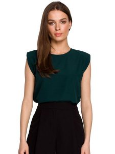 Stylove Bluzka w kolorze ciemnozielonym rozmiar: M. Zielone bluzki Stylove, m, bez wzorów, bez kołnierzyka, bez ramiączek. Za 83,42 zł.
