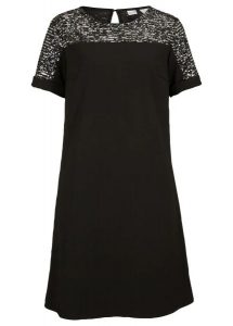 Sukienka z wstawką z cekinami. Czarne sukienki bonprix, bez wzorów, eleganckie, bez kołnierzyka, bez ramiączek, mini. Za 219,99 zł.