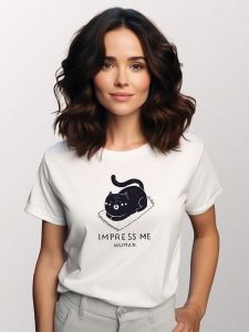 WOOOP Koszulka "Impress Me Human" w kolorze białym rozmiar: L. Białe bluzki Wooop, l, bez wzorów, z bawełny, bez kołnierzyka, bez ramiączek. Za 56,99 zł.