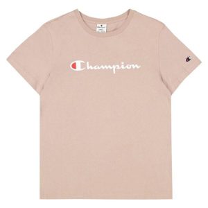 T-shirt Damski Markowy Rękaw. Brązowe t-shirty Champion, bez wzorów, bez kołnierzyka, bez ramiączek. Za 130,99 zł.