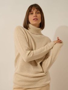 Just Cashmere Kaszmirowy sweter "June" w kolorze kremowym rozmiar: M. Brązowe golfy Just Cashmere, bez wzorów, z kaszmiru. Za 478,99 zł.