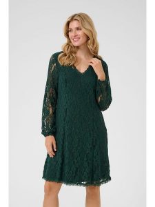 Kaffe Sukienka w kolorze zielonym rozmiar: L. Zielone sukienki Kaffe, na co dzień, l, bez wzorów, z koronki, bez kołnierzyka, bez ramiączek, midi, proste. Za 152,99 zł.