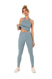 Prążkowane Legginsy z Logowaną Naszywką - Agawa. Brązowe legginsy MOE, z aplikacjami, z elastanu. Za 189,89 zł.
