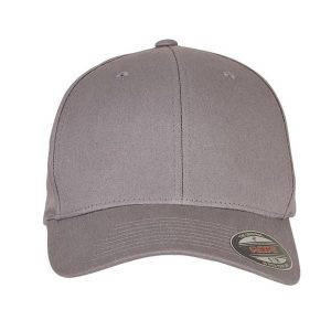 Czapka Z Daszkiem Z Bawełnianego Twillu. Szare czapki FLEXFIT, bez wzorów, z bawełny. Za 84,99 zł.