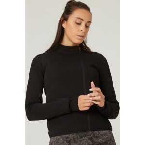 Bluza na zamek damska Nyamba Gym & Pilates 500. Czarne bluzy DOMYOS, xs, bez wzorów, z bawełny, bez kaptura. W wyprzedaży za 99,99 zł.