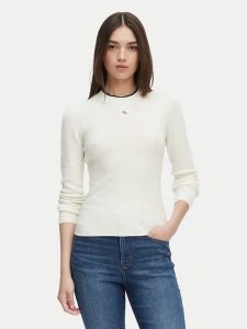 Calvin Klein Jeans Sweter LV047G309G Kremowy Regular Fit. Białe swetry klasyczne Calvin Klein Jeans, xs, z bawełny, bez kołnierzyka. Za 409,99 zł.