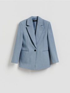 Jednorzędowa marynarka - niebieski. Niebieskie marynarki i żakiety Reserved, l, bez wzorów, z tkaniny. Za 229,99 zł.