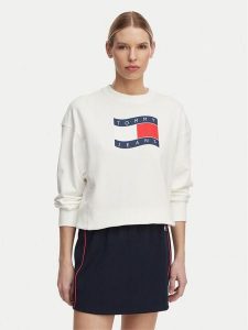 Tommy Jeans Bluza Wavy Flag DW0DW22742 Biały Boxy Fit. Białe bluzy Tommy Jeans, xs, bez wzorów, z bawełny, bez kaptura. Za 263,99 zł.