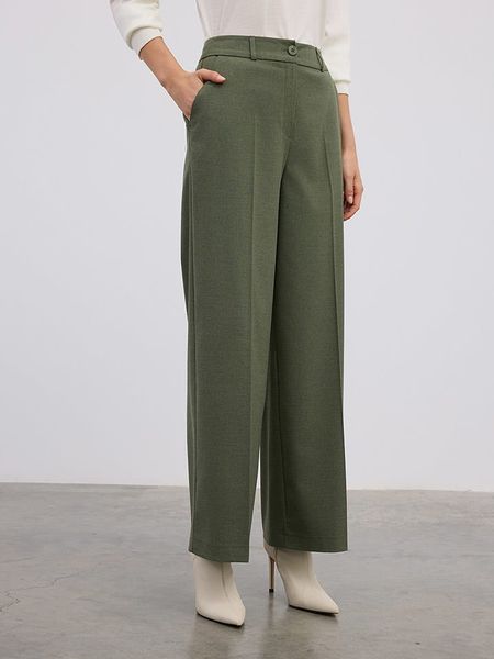 BGN Spodnie w kolorze zielonym rozmiar: 40. Zielone spodnie z wysokim stanem BGN, bez wzorów, z materiału, z podwyższonym stanem. Za 179,22 zł.