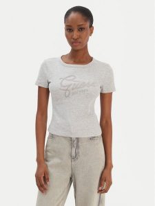 Guess T-Shirt W6RI22 KA0H1 Szary Slim Fit. Szare t-shirty Guess, xxl, z aplikacjami, z bawełny, bez kołnierzyka, bez ramiączek. Za 179,99 zł.