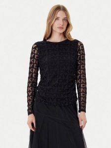 DKNY Bluzka P53HFWMF Czarny Regular Fit. Czarne bluzki DKNY, l, bez wzorów, z syntetyku, bez kołnierzyka, bez ramiączek. Za 309,99 zł.