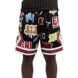 Szorty Chicago Bulls NBA Slap Sticker Swingman 1997. Czarne szorty MITCHELL & NESS, bez wzorów, sportowe. Za 477,50 zł.