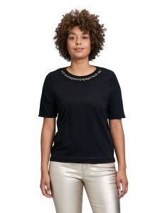 CARTOON Koszulka w kolorze czarnym rozmiar: 42. Czarne bluzki Cartoon, z aplikacjami, z bawełny, bez kołnierzyka, bez ramiączek. Za 69,99 zł.