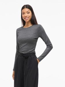 Vila Koszulka "Vicatera" w kolorze ciemnoszarym rozmiar: S. Szare bluzki Vila, s, bez wzorów, bez kołnierzyka, bez ramiączek. Za 70,08 zł.