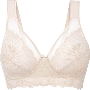 Biustonosz minimizer bez fiszbinów z wyściełanymi ramiączkami. Brązowe biustonosze bonprix, bez wzorów, z koronki. Za 97,99 zł.