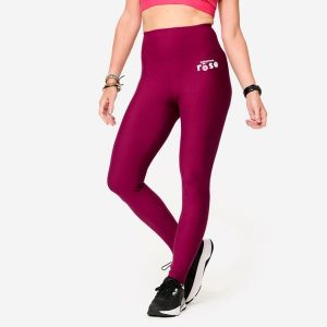 Legginsy fitness damskie Domyos edycja limitowana "Bougeons en rose". Fioletowe legginsy DOMYOS, bez wzorów, z elastanu, z podwyższonym stanem. Za 69,99 zł.